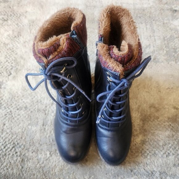 Lukees by Muk Luks Women Sz 7 Lacy Lori Navy Blue Combat Boot Knit Cuff Side Zip - Picture 6 of 11